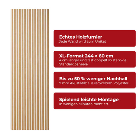 Akustikpaneel Premium Eiche – Filz Beige 244 × 60 cm