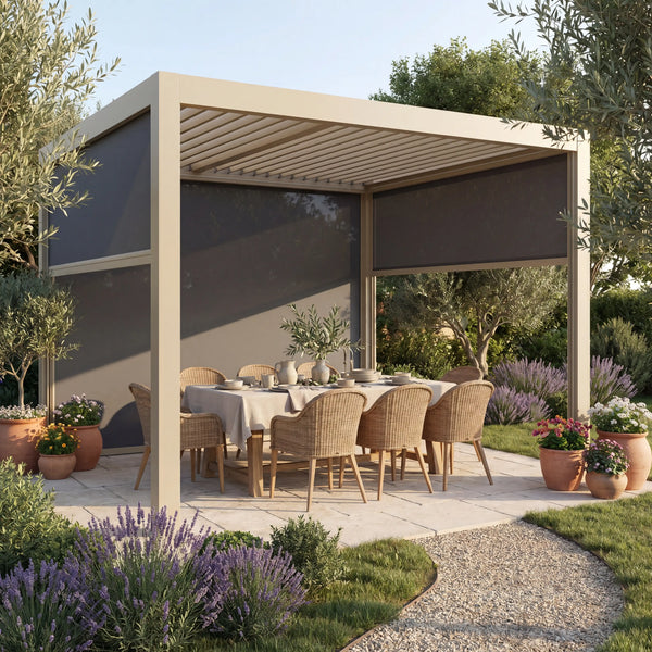 SkyShade Pro 3x3m Aluminium-Pergola mit LED & App-Steuerung – Seidengrau