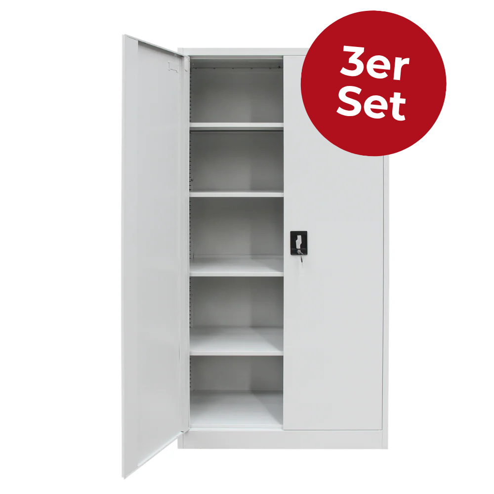 3er Set Stahlschrank XL Lichtgrau 1950 x 900 x 450 cm