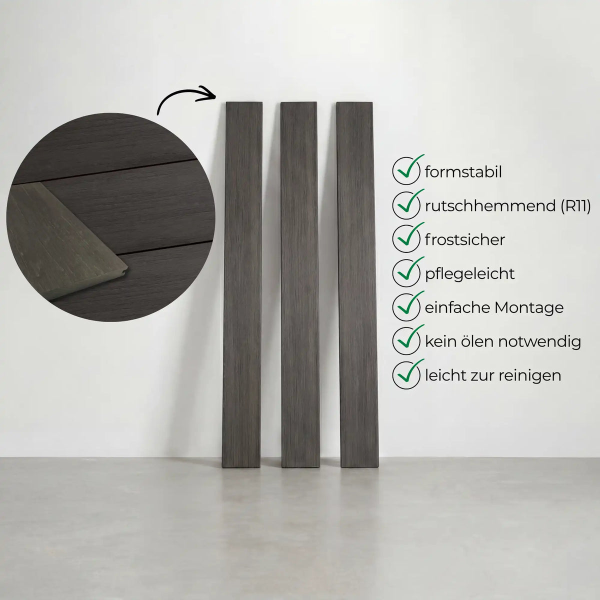 WPC Terrassendiele Massiv Antik Nero