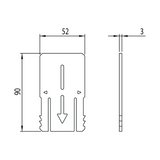 Maßzeichnung Alu Klick Pro Längsverbinder mit Abmessungen 52 x 90 x 3 mm
