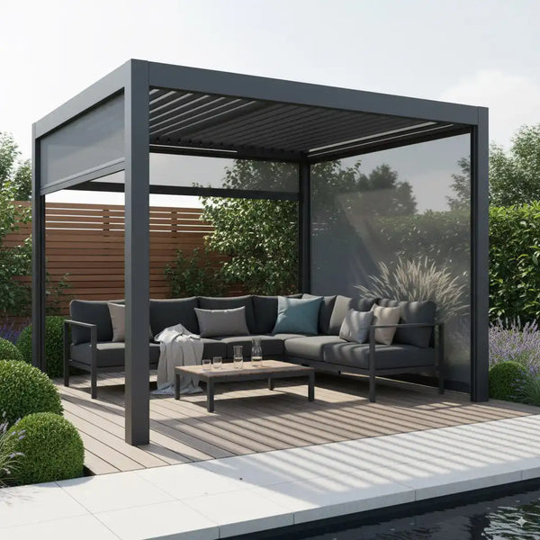 SkyShade Pro 3x3m Aluminium-Pergola mit LED & App-Steuerung – Anthrazit